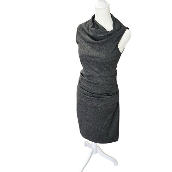 Helmut Lang Sonar Wool Gray Asymmetric Cowl Neck Fitted Sleeveless Dress S - Picture 6 of 14